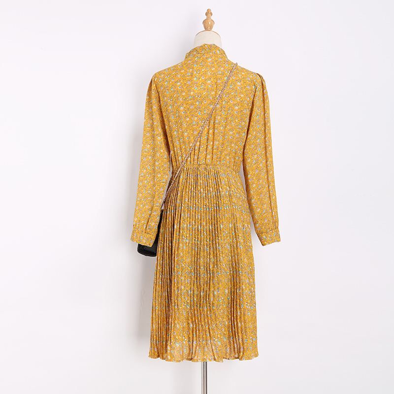 Compre Mulheres Primavera Vestido Plissado Vestidos Nova Moda Vintage Escritório Amarelo Stand Pescoço Floral Vestido Elegante Vestidos Femininos De Angelyanyan, $105,27 | Pt.Dhgate.Com