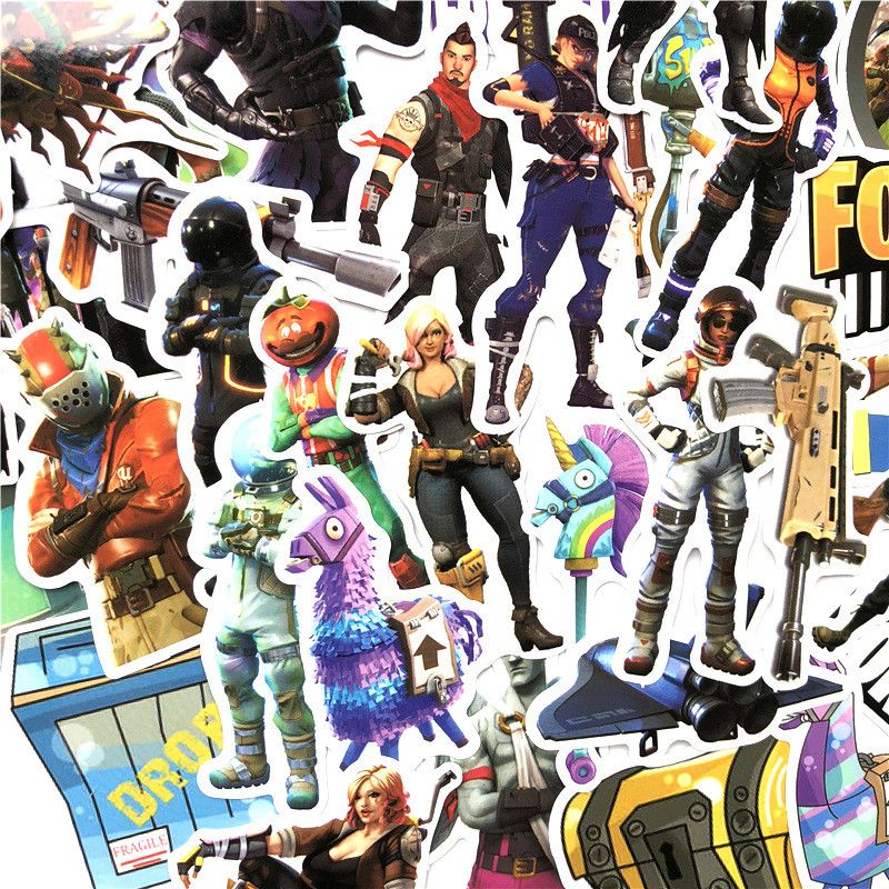 acheter set jeu fortnite jeu bricolage autocollant pour ordinateur ps4 pad telephone tv refrigerateur bagages sac sac mural pvc etanche de bande dessinee - bricolage fortnite