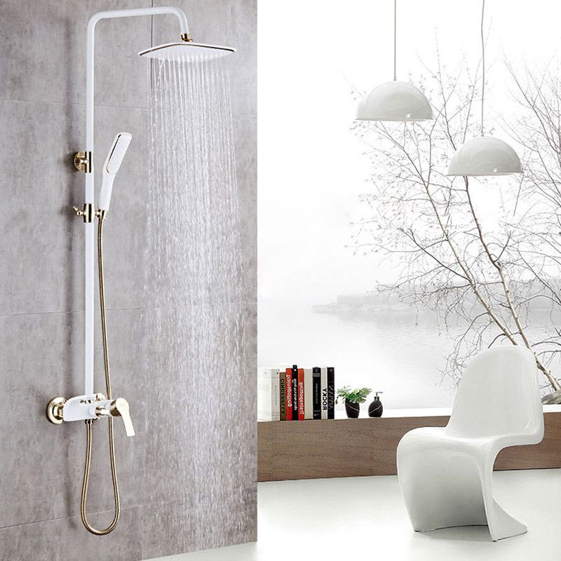 Wall Mounted Shower Faucet White Luxury European Style Gold Rainfall Set Mixer Faucets Bath Rain Heads System