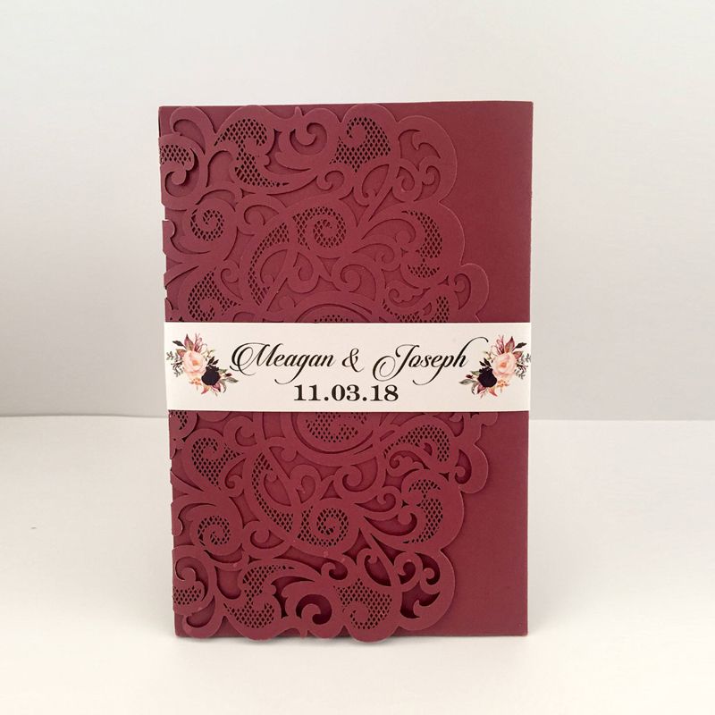 2019 marsala burgundy pocket wedding invitations die cut shimmy trifold wedding invitation