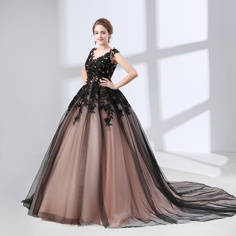  Black  Wedding  Dresses  Ball Gown Appliques Elegant Puffy 