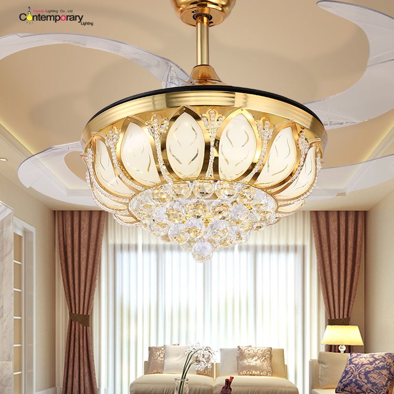 2018 Ouruiju Ceiling Fan Crystal Hanging Modern Light 2018 Ouruiju Ceiling Fan Crystal Hanging Modern Light Folding Ventilador De Teto Dining Room Remote Control From Happylights