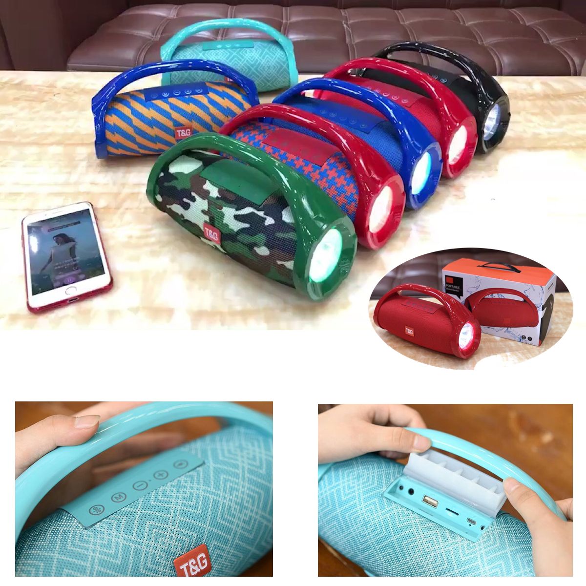 2019 Tg136 Led Light Flash With Handle Bluetooth Speaker Mini