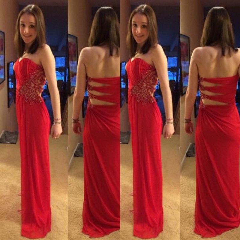 Sheath Column Strapless Red Prom Dress