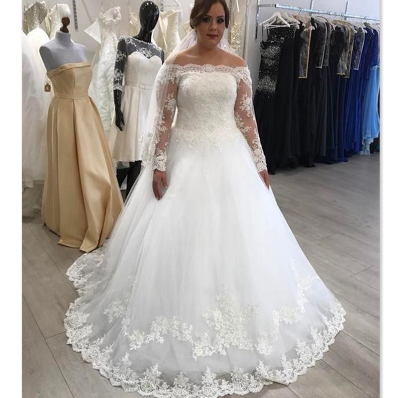 discount 2018 plus size wedding dresses off shoulder long sleeve