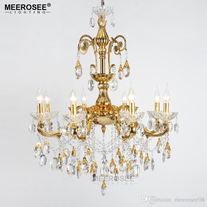 Modern Crystal Chandelier Large Elegant Golden Color Luminaria Modern Crystal Chandelier Large Elegant Golden Color Luminaria Chandeliers Light Fixture Hotel Restaurant Foyer 6 Arms 8 Brass Gold