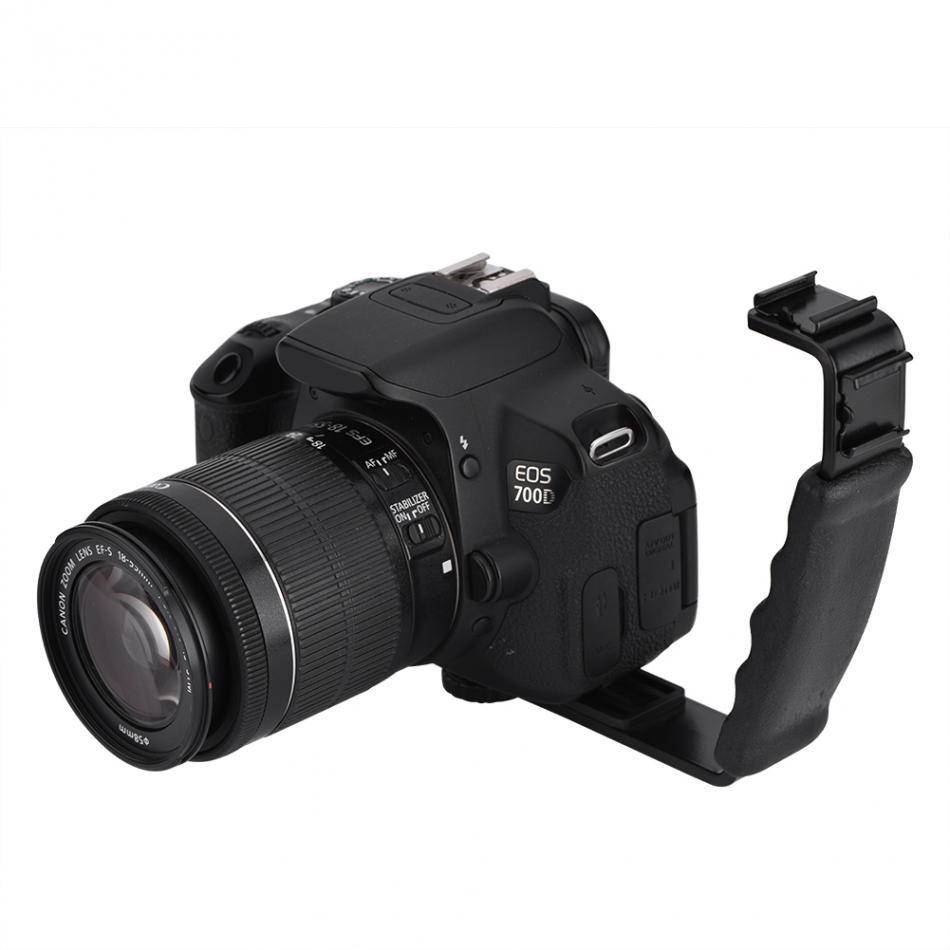 2020 Camera Flash L Bracket Dual Hot Shoes Holder Mount Aluminium Stand