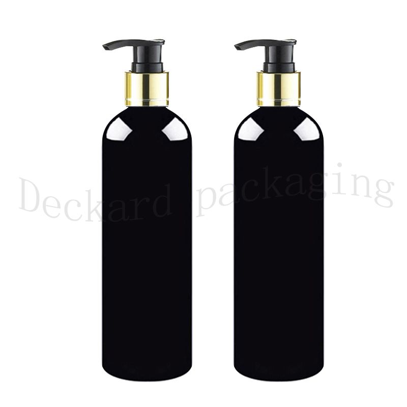 500ml Black Round Lotion Gold Collar Pump Shampoo Bottle Containers For