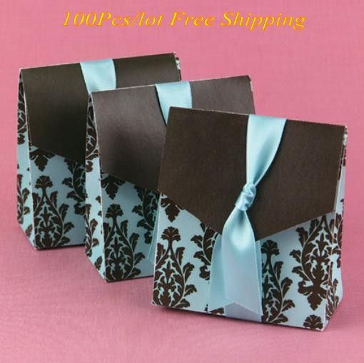 100pcs Lot Boîte De Cadeau De Mariage Traditionnel De Turquoise Et Brown Flourish Favor Boîtes Pour Les Décorations De Mariage