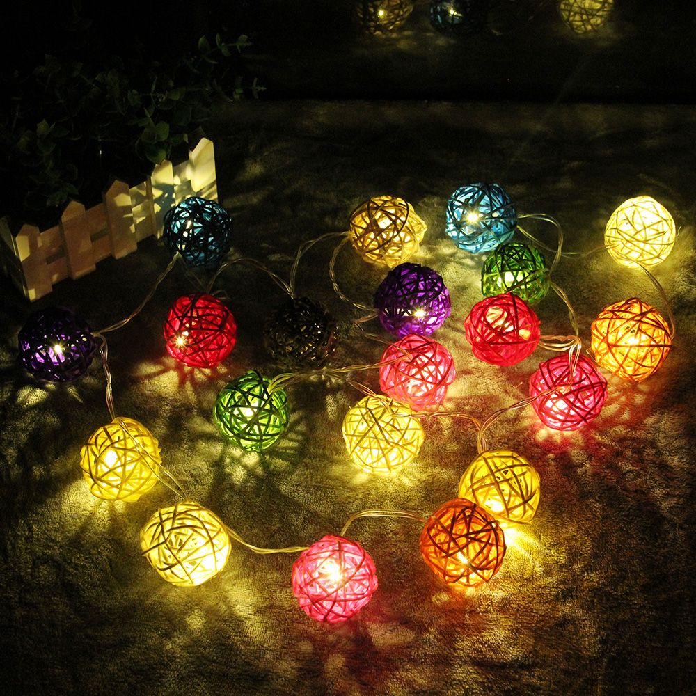 2m Led String Light Warm White 20 Rattan Ball Lights 2m Led String Light Warm White 20 Rattan Ball Lights Garden Wedding Party Holiday Decoration Fairy