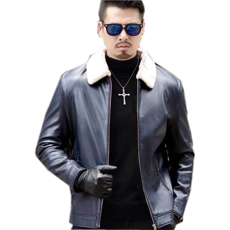 1801 New Fashion Autumn And Winter Middle Young Men S Leather Jacket Short Fur Integrated Sheepskin Coat