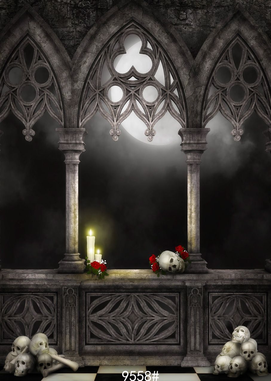 halloween backdrop ancient castle skulls candles flowers strange photography backdrops vinyl cloth customize for photo studio