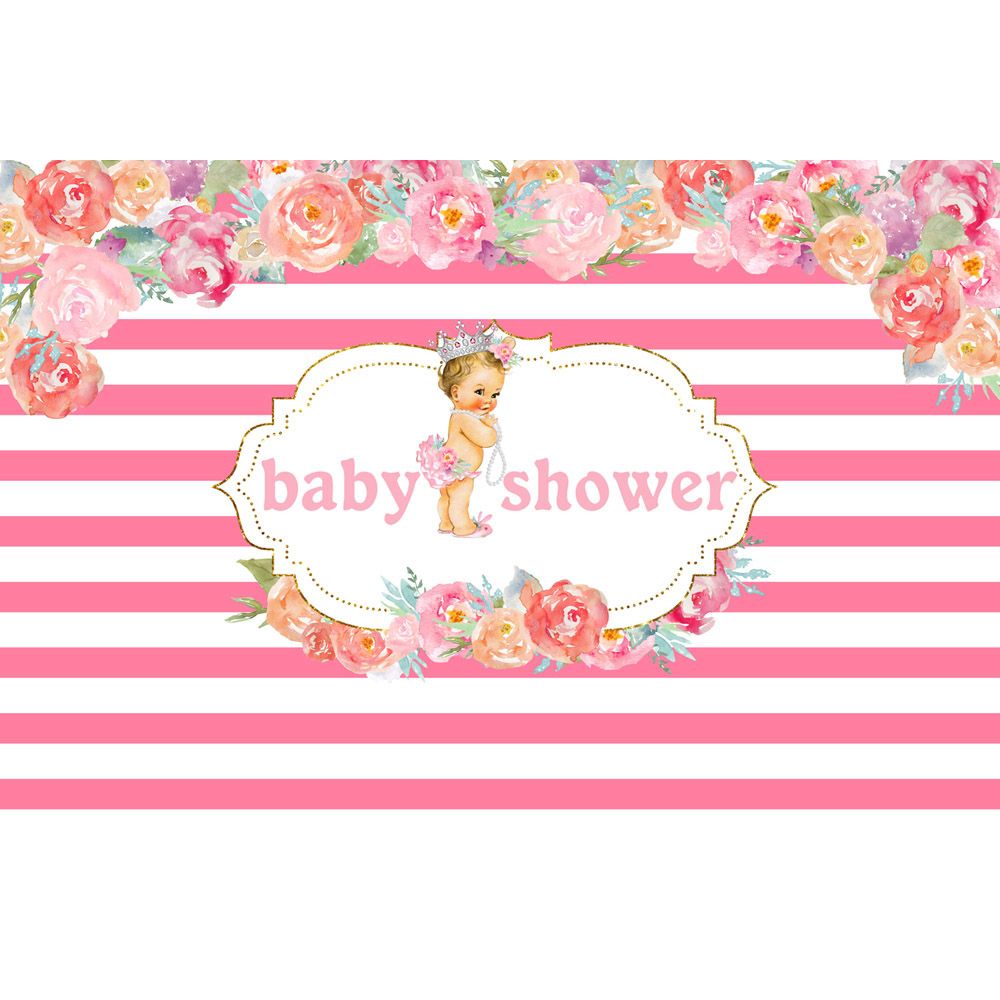 2019 Pink And White Striped Baby Shower Backdrop Printed Flowers 2019 Pink And White Striped Baby Shower Backdrop Printed Flowers
