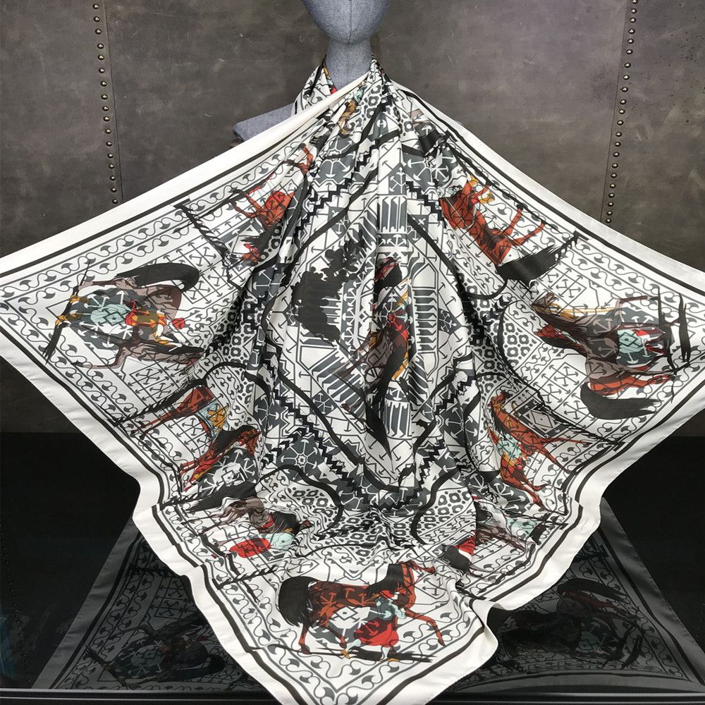 2018 Femme Mode Soie Foulard Cheval Motif Impression 130 Carré écharpe Décoration Coiffure Coiffure Foulard De Haute Qualité Châle
