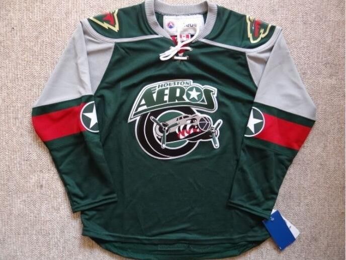 2019 HOUSTON AEROS Minnesota Wild Green Logo Hockey Jersey Embroidery