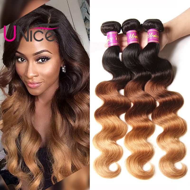 Unice Hair Brazilian T1b 4 27 Body Wave Bundles Ombre Remy 100