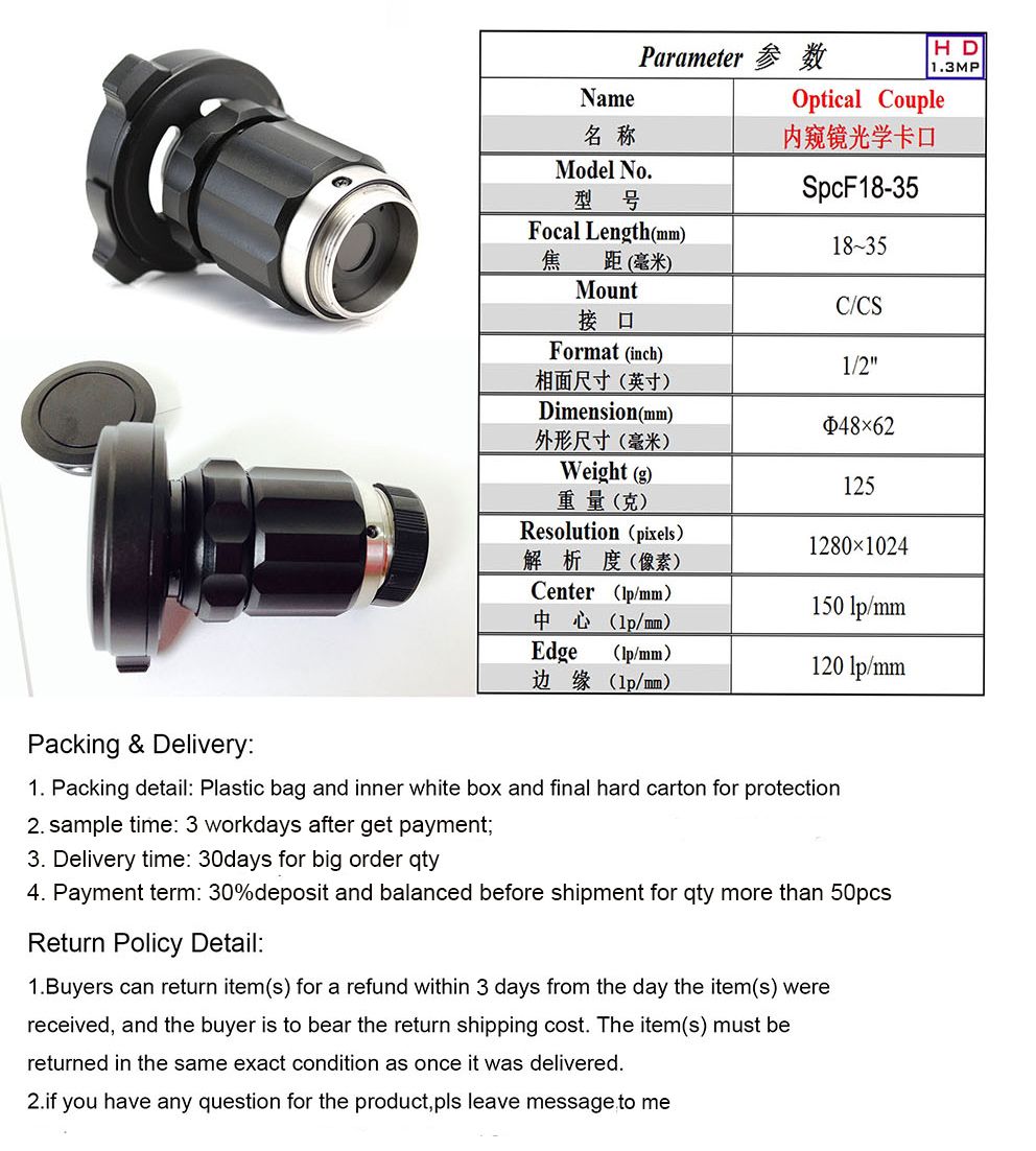 HD 18 35mm Zoom C Mount Endoscope Camera Adapter Coupler For