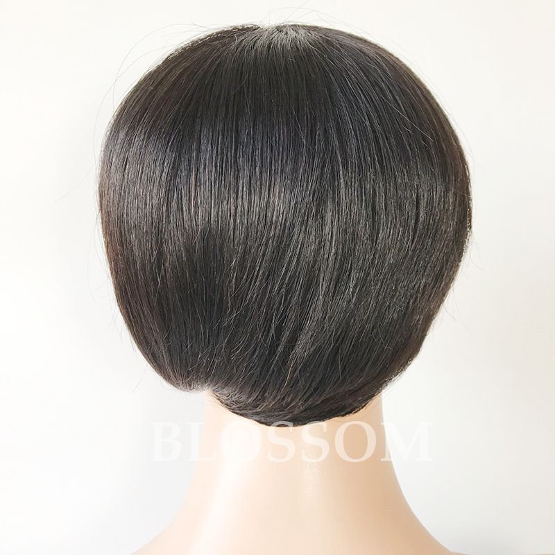 Short Human Hair Wigs Red Highlight Bangs Pixie Cut Short Bob
