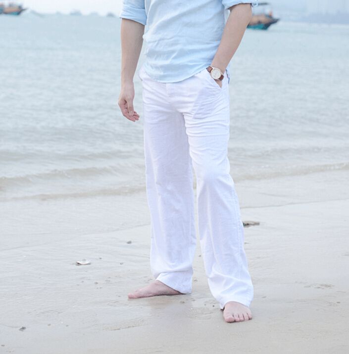 Wholesale Best Quality Gender Men Linen Pants Summer Solid Beach Casual