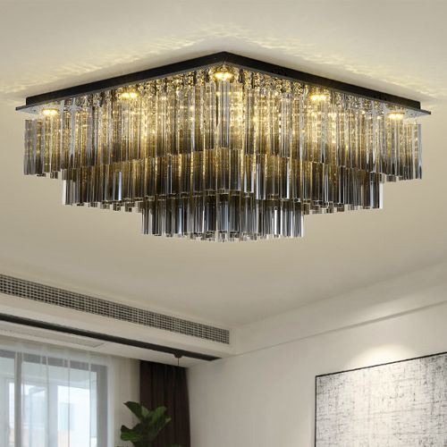 Dimmable Modern Led Rectangle Crystal Chandeliers High End Clear K9 Dimmable Modern Led Rectangle Crystal Chandeliers High End Clear K9 Crystals Surface Mounted Chandelier For Living Room Bedroom Hotel Ceiling
