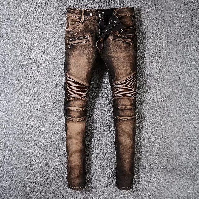 mens distressed jeans us size 28 42 retro pleated design slim fit 28 size jeans in us