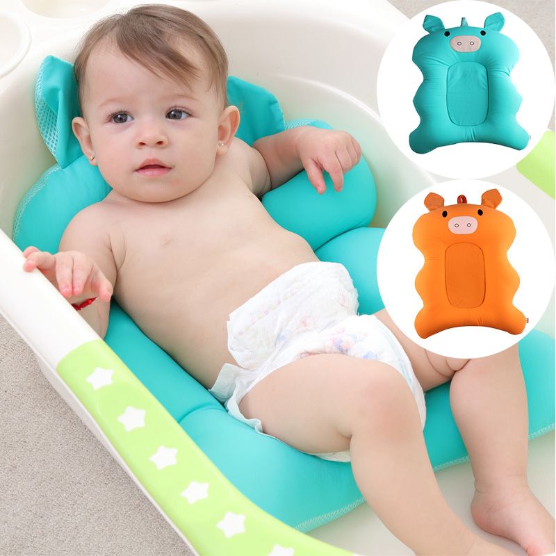 Cartoon Bear Baby Bath Tub Foldable Baby Bath Tub Pad Chair Shelf Newborn Bathtub Seat Infant Support Cushion Mat