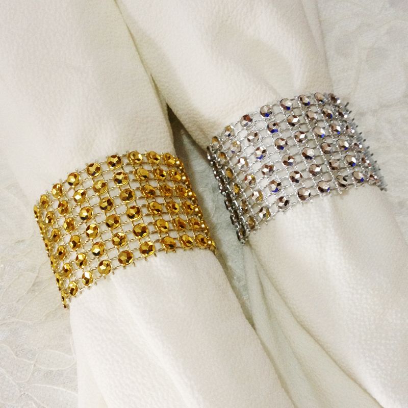 Wholesale Cheap Diamond Napkin Rings 6rows Bling Silver Gold Wedding