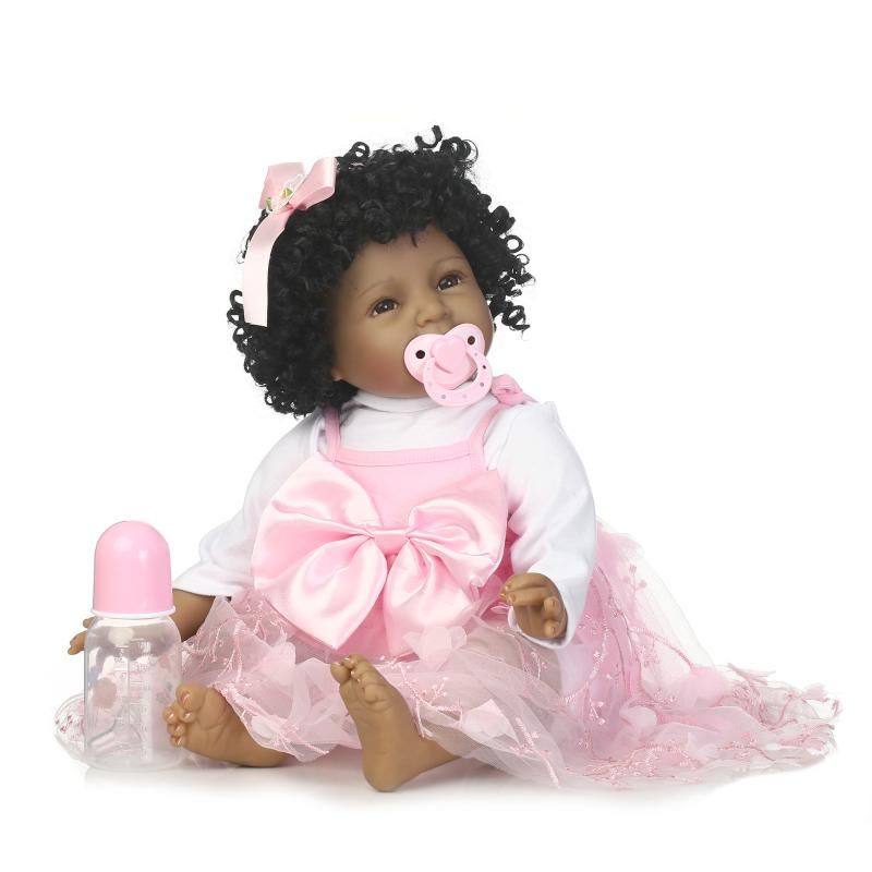 black baby doll with curly hair