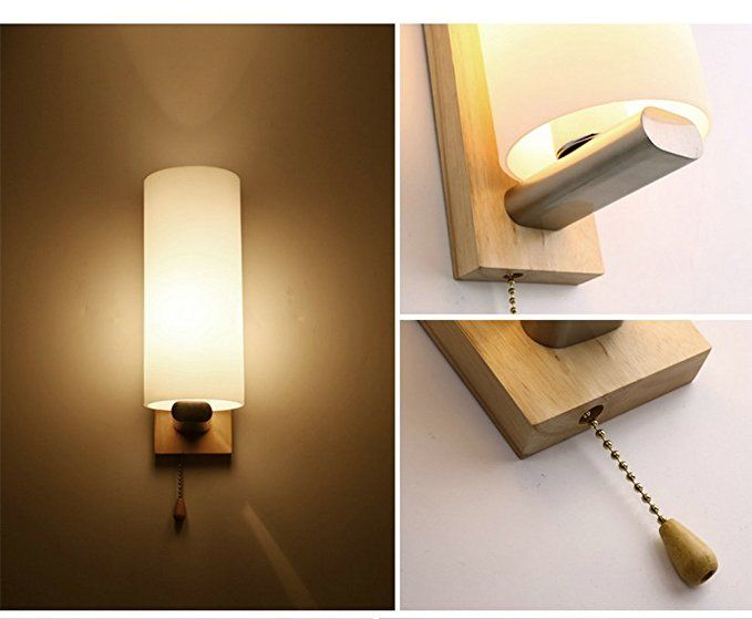 2018 wooden glass led wall lights with pull cord switch up and down