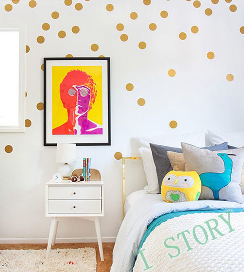 gold polka dot wall decals diy creative decorative sticker for kids