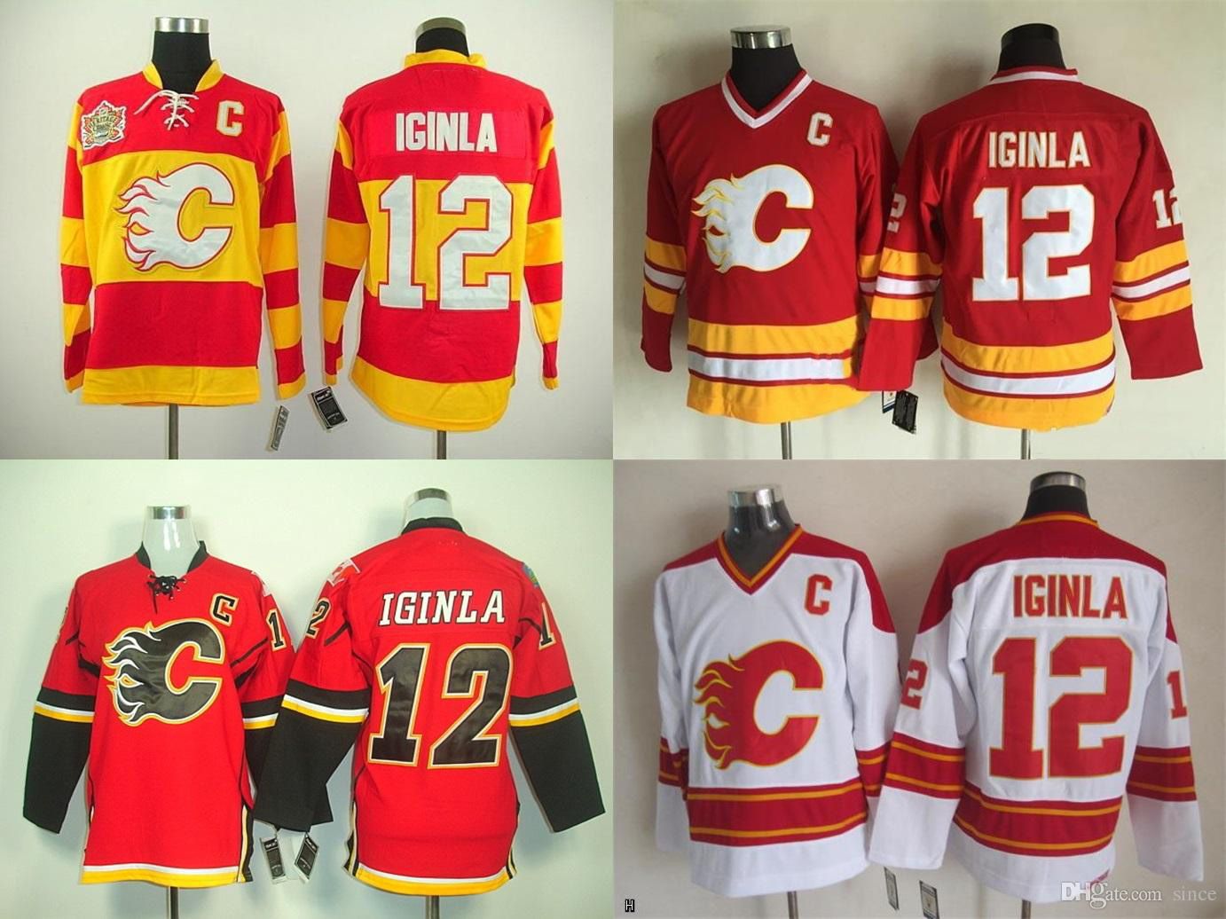 2016 New Cheap Calgary Flames 12 Jarome Iginla Jersey Team Color Home Red Yellow Stitched with C 