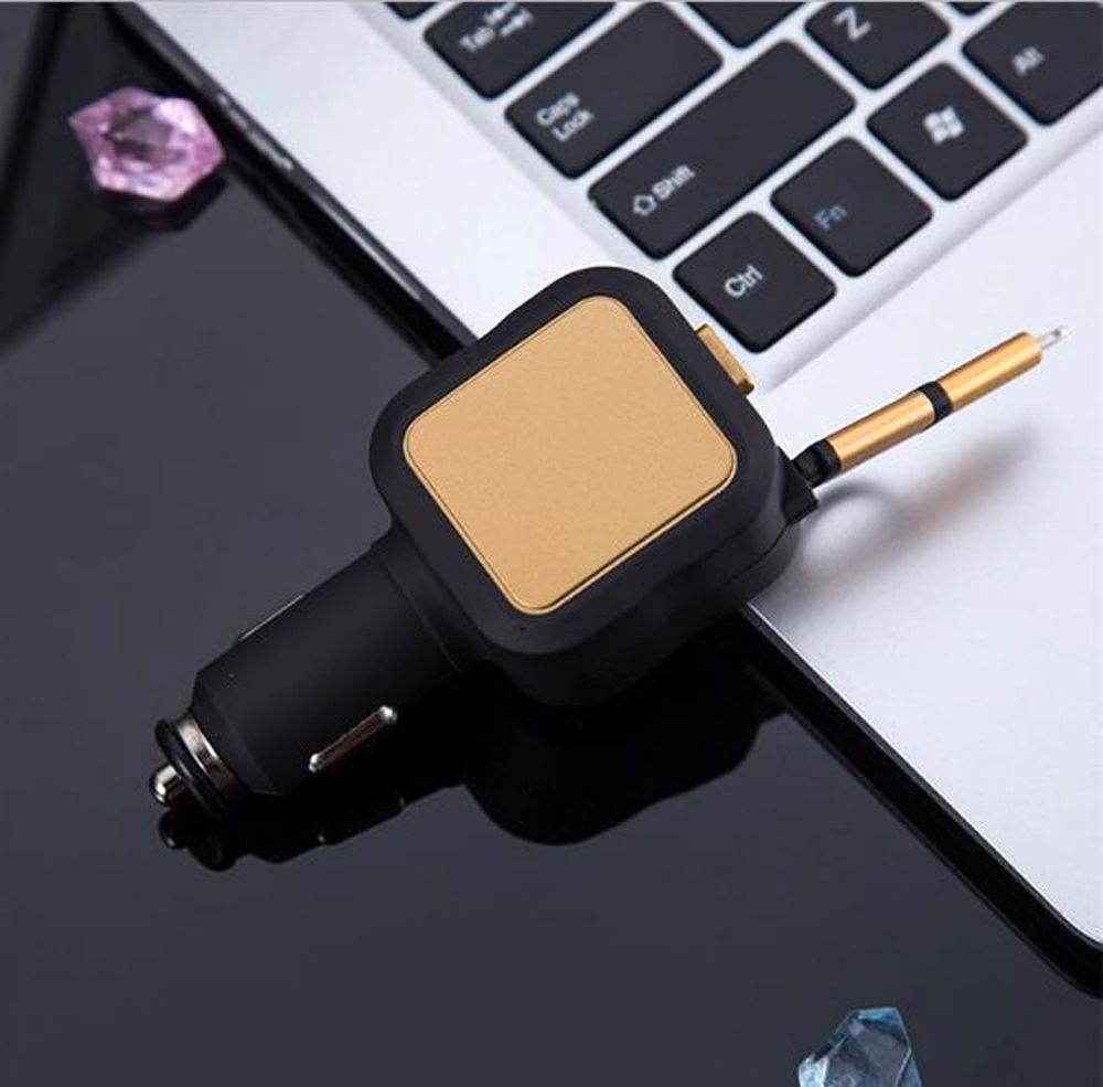 Two Usb Ports Telescopic Line Intelligent Car Charger Universal