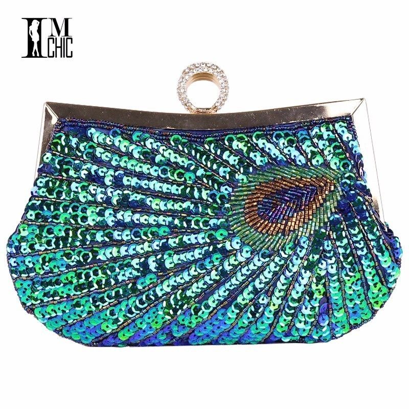 Vintage Peacock Pattern Women Evening Bags Sequins Beaded Magnificent Peacock Pattern Vintage Peacock Pattern Women Evening Bags Sequins Beaded Magnificent Peacock Pattern