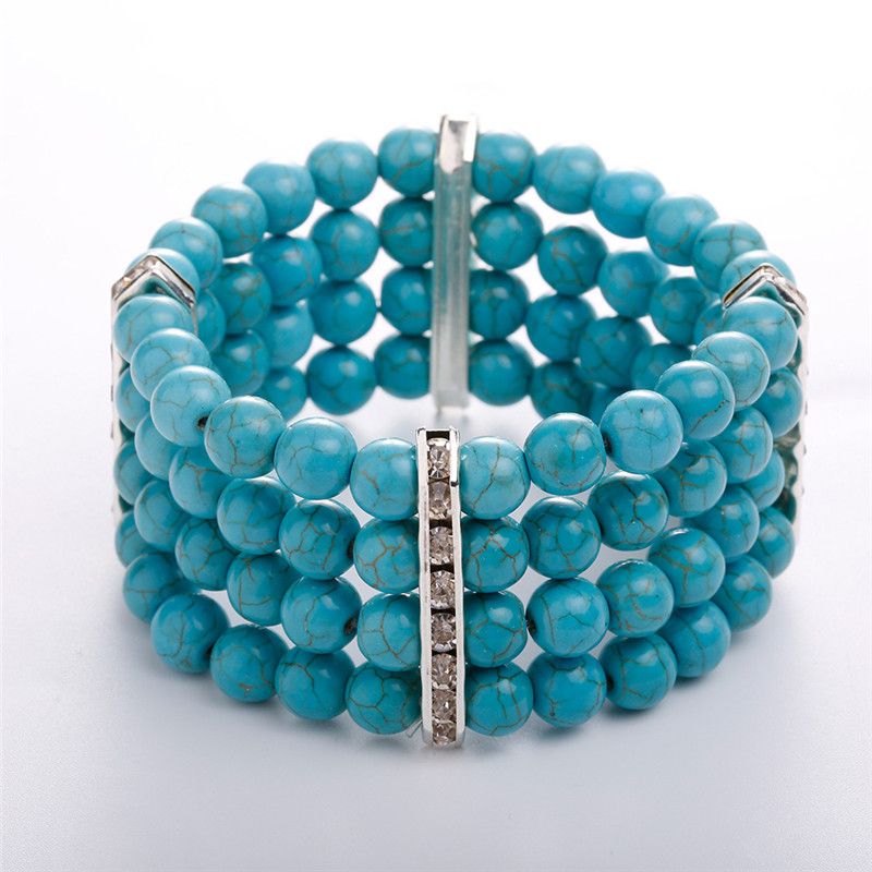 Acheter 2018 Nouveaux Bracelets De Perles Turquoise Bohème Vraie Photo Bracelet De Perles En Pierre Naturelle Femmes Multi Couche Bracelet De Perles Stretch