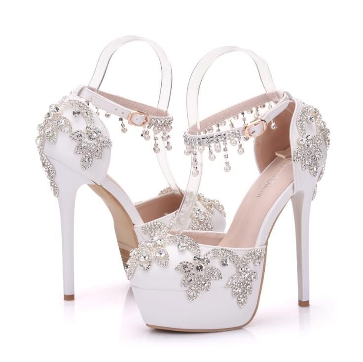 compre 2018 mujeres elegantes zapatos de boda de encaje de perlas