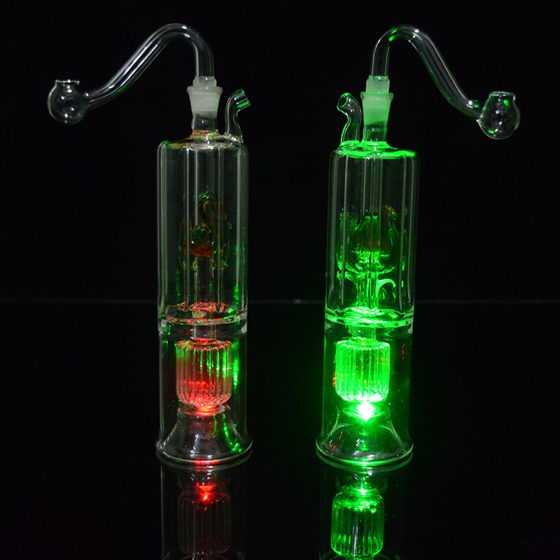 2021 Small Oil Rigs LED Light Bong Heady Glass 2 Layer Dab Rigs Bongs