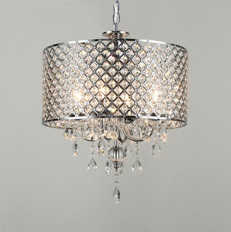 Modern Contemporary Chrome Color Round Crystal Pendant Light Drum Modern Contemporary Chrome Color Round Crystal Pendant Light Drum Chandelier Hanging Lighting Fixture For Dinning Room Living Lights