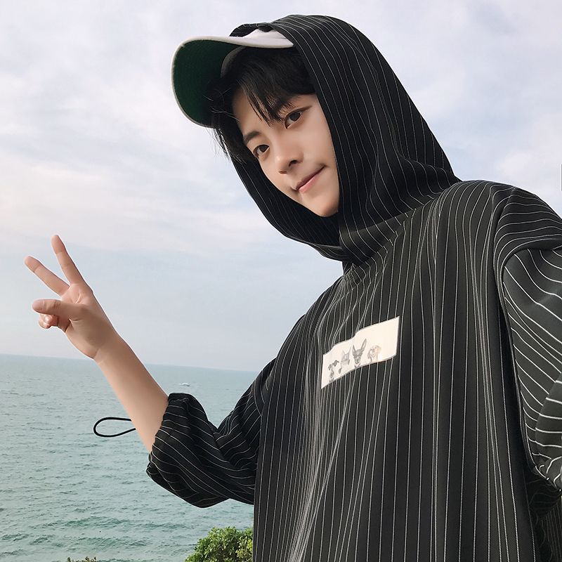 ew Stripe Cute Cartoon Print Hooded Casual T