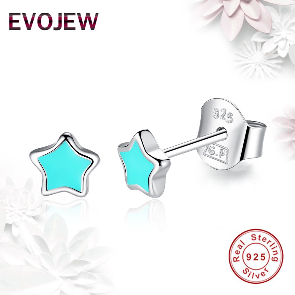 2018 Evojew 925 Sterling Silver Stud Earrings Blue&Pink Enamel Star Earrings For Women Vintage Jewelry Christmas Day Birthday Gift From Bestsilver jewelry