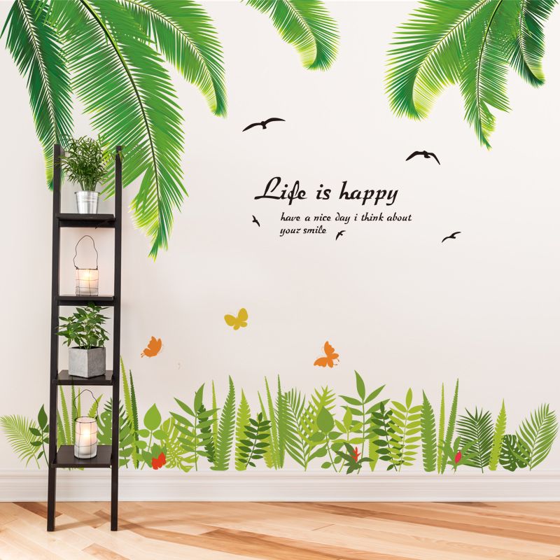 shijuehezi green grass wall stickers vinyl diy tropical palm leaves