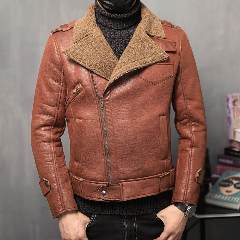 Winter Fashion Slim Fit Zipper Men S Leather Jackets Jacket Classic Motorcycle Bike Thick Warm Brown Coats 4xl 5xl