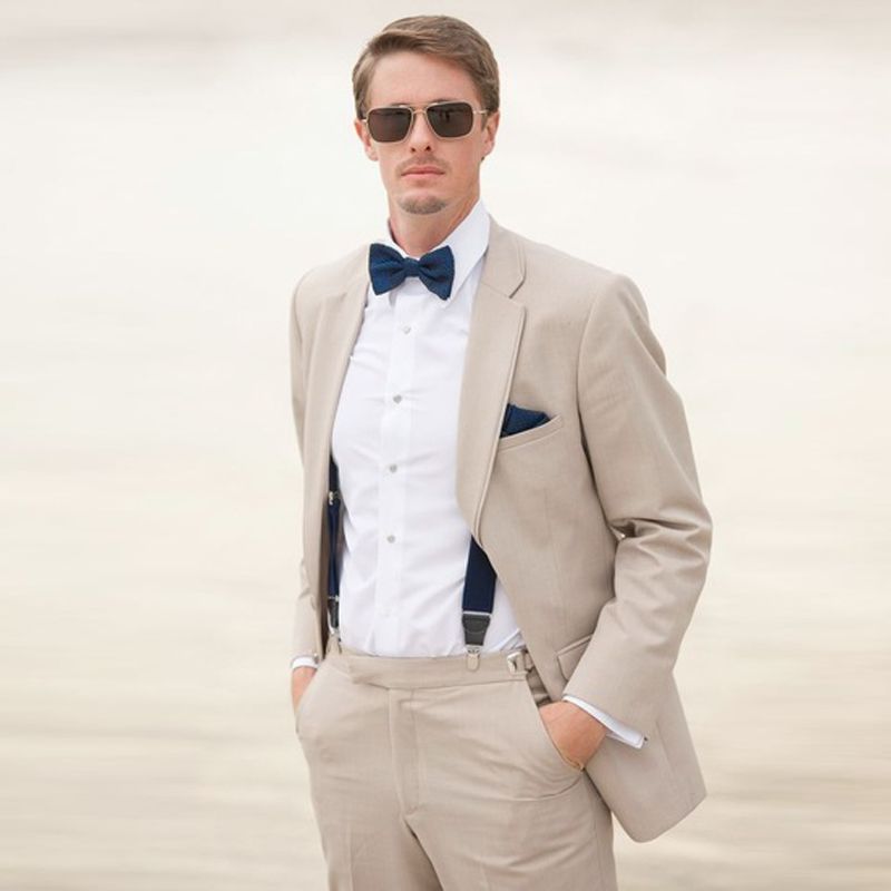 Khaki Slim Fit Beach Wedding Suits Groom Tuxedos Jacket Pants