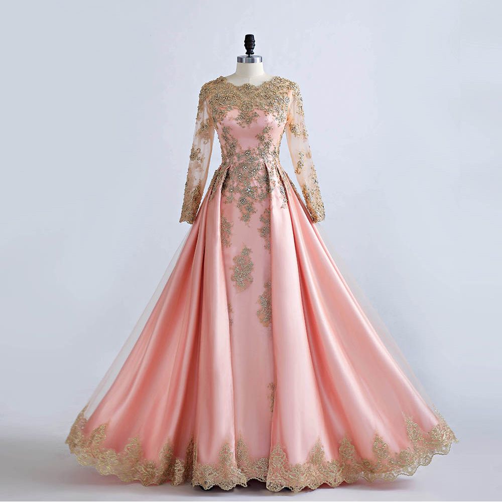 rose gold color long gown