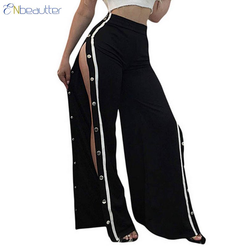 Été Bouton Femme Rayé Acheter Large Côté Femmes Enbeautter Pantalon wqxxURv0g