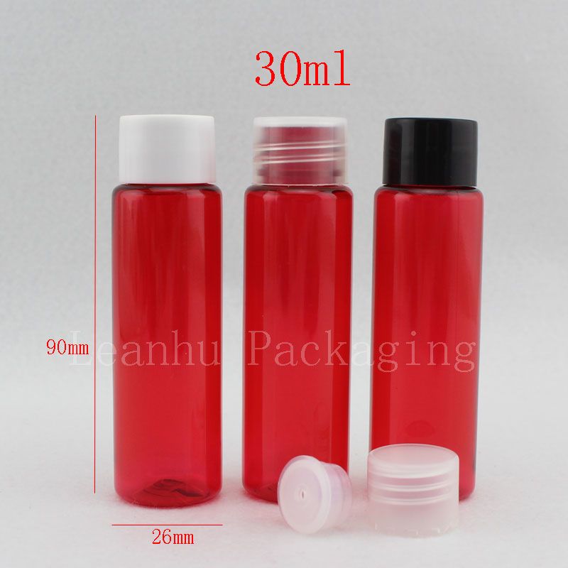 30ml x 100 empty small red plastic cap bottle 1 oz sample cosmetic