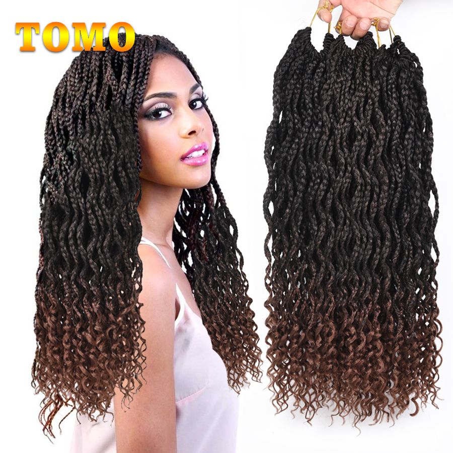 tomo box braids crochet braids wavy roots curly end braided hair mix brown  heat resistant synthetic braiding hair extensions 24strands/pack