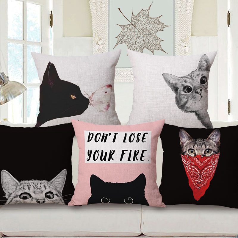 Cute Cat Cushion Cover Romantic Bedroom Decor Decorative Pink Grey