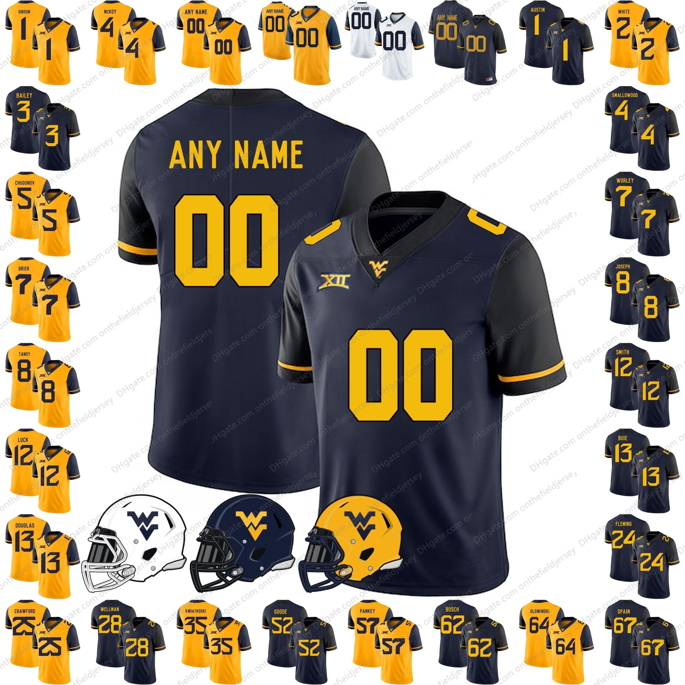 2019 Custom West Virginia Mountaineers 2018 NEW STYLE Gold Navy Blue