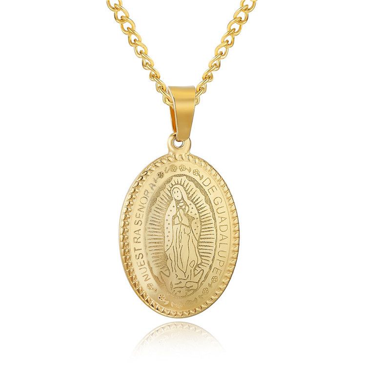 Whole Gold Silver Two Tone Stainless Steel Religious Catholic Whole Gold Silver Two Tone Stainless Steel Religious Catholic Jewelry The Virgin Mary Medallion Pendant Necklace For Women Turquoise