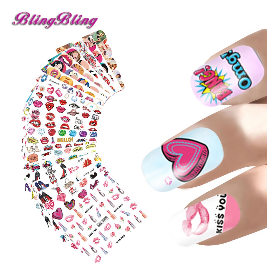 24 Sheets Nails Water Decals Sexy Nail Stickers Lip Heart Design 24 Sheets Nails Water Decals Sexy Nail Stickers Lip Heart Design